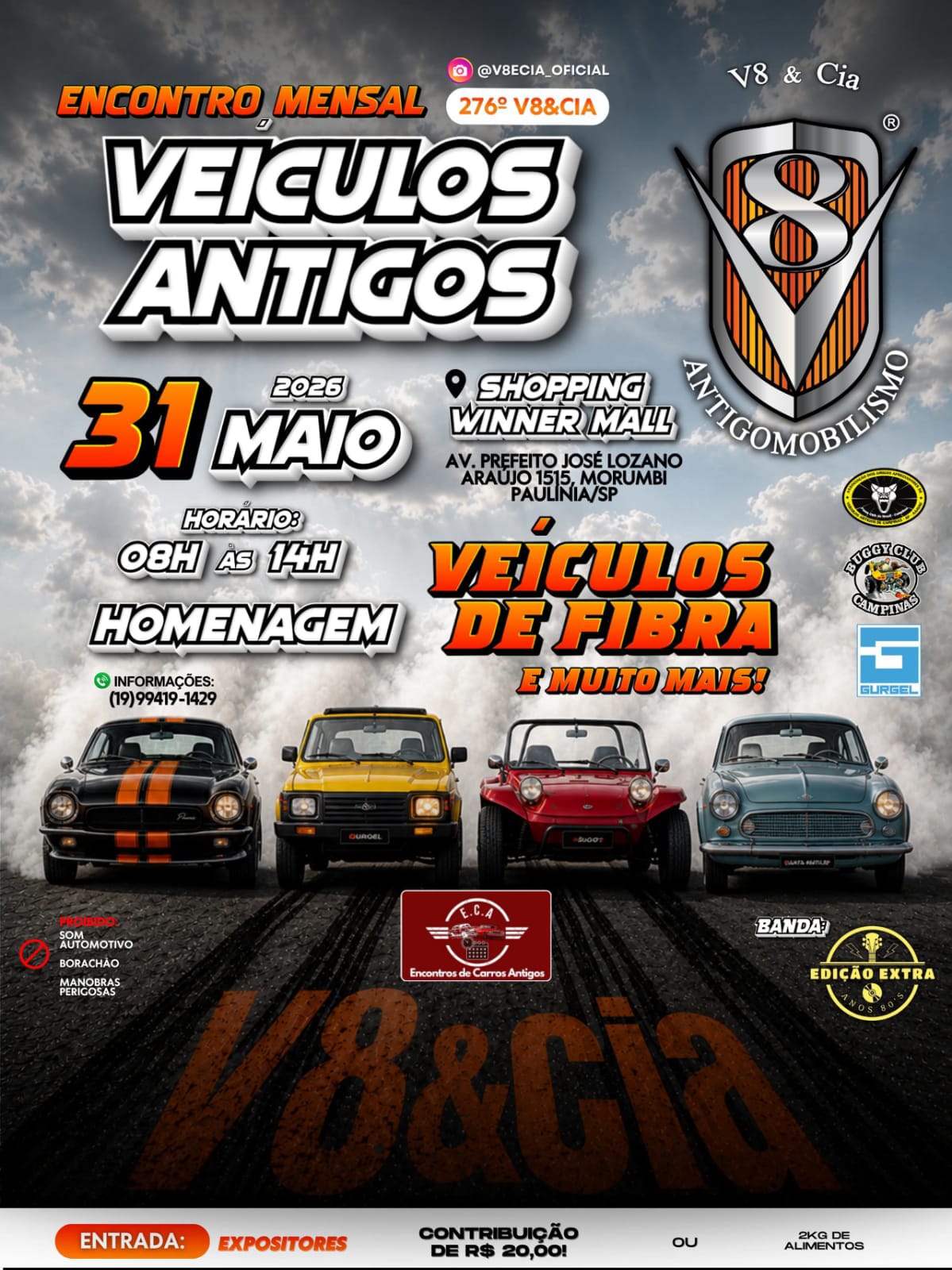 276º Encontro Mensal Veículos Antigos V8 & Cia - Paulínia, SP