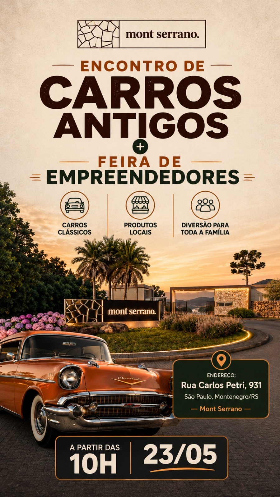 Folder de Encontro de Carros Antigos e Feira de Empreendedoras - Montenegro, RS