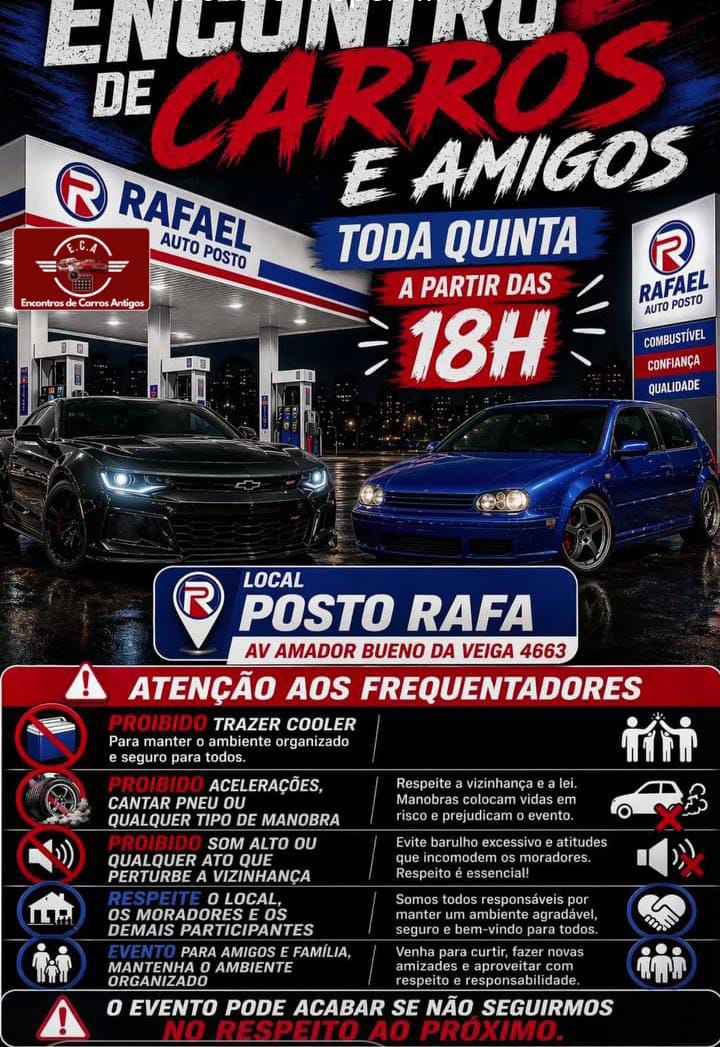Folder de Encontro de carros e amigos no Posto Rafaela - São Paulo, SP