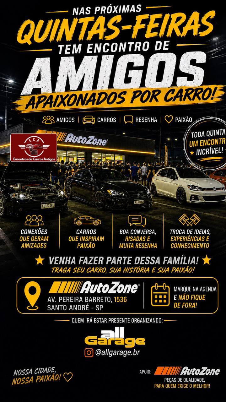 Folder de Encontro de amigos apaixonades por carro no Autozone - Santo André, SP
