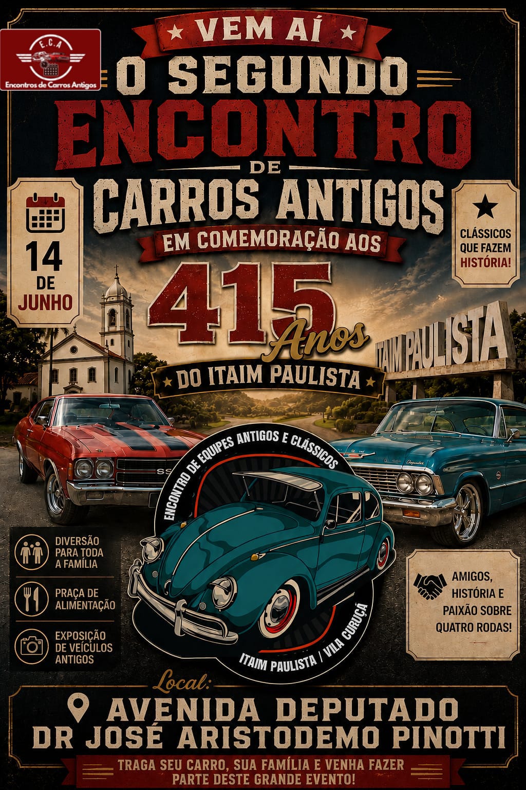 Folder de 2º encontro de carros antigos 415 anos Itaim Paulista - São Paulo, SP