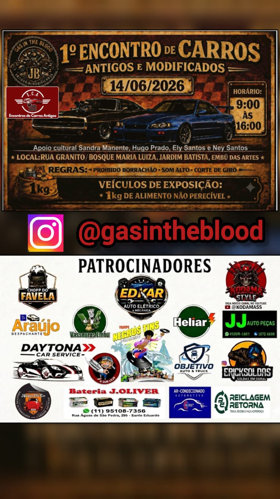 Folder de 1º encontro de carros antigos e modificados - Embu das Artes, SP