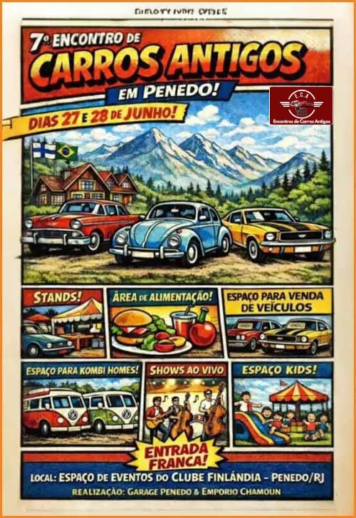 Folder de 7º Encontro de carros antigos em Penedo - Itatiaia, RJ