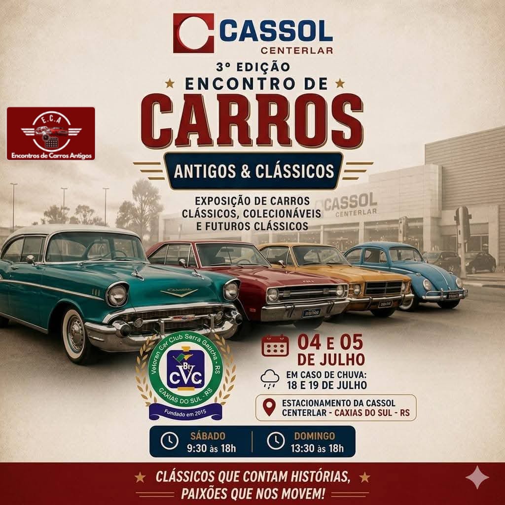 Folder de 3ª edição encontro de carros antigos e clássicos Cassol Centerlar - Caxias do Sul, RS
