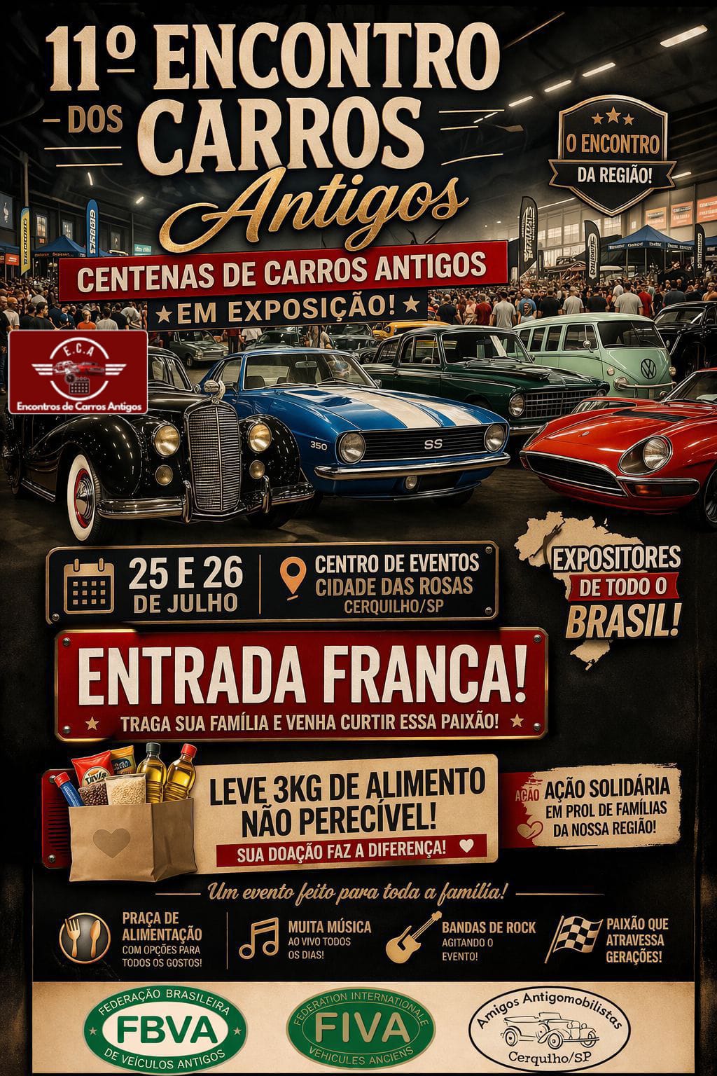 Folder de 11º encontro de carros antigos e clássicos de Cerquilho - SP