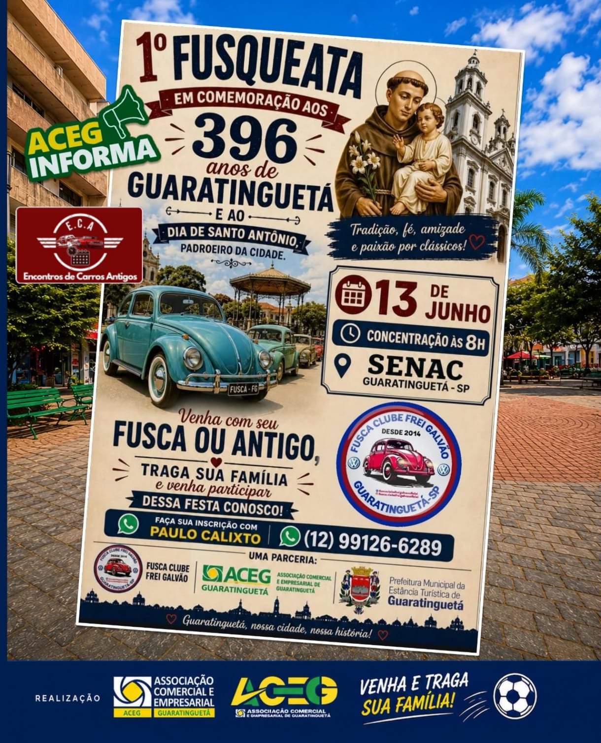 Folder de 1ª fusqueata em comemoração aos 396 anos de Guaratinguetá - SP