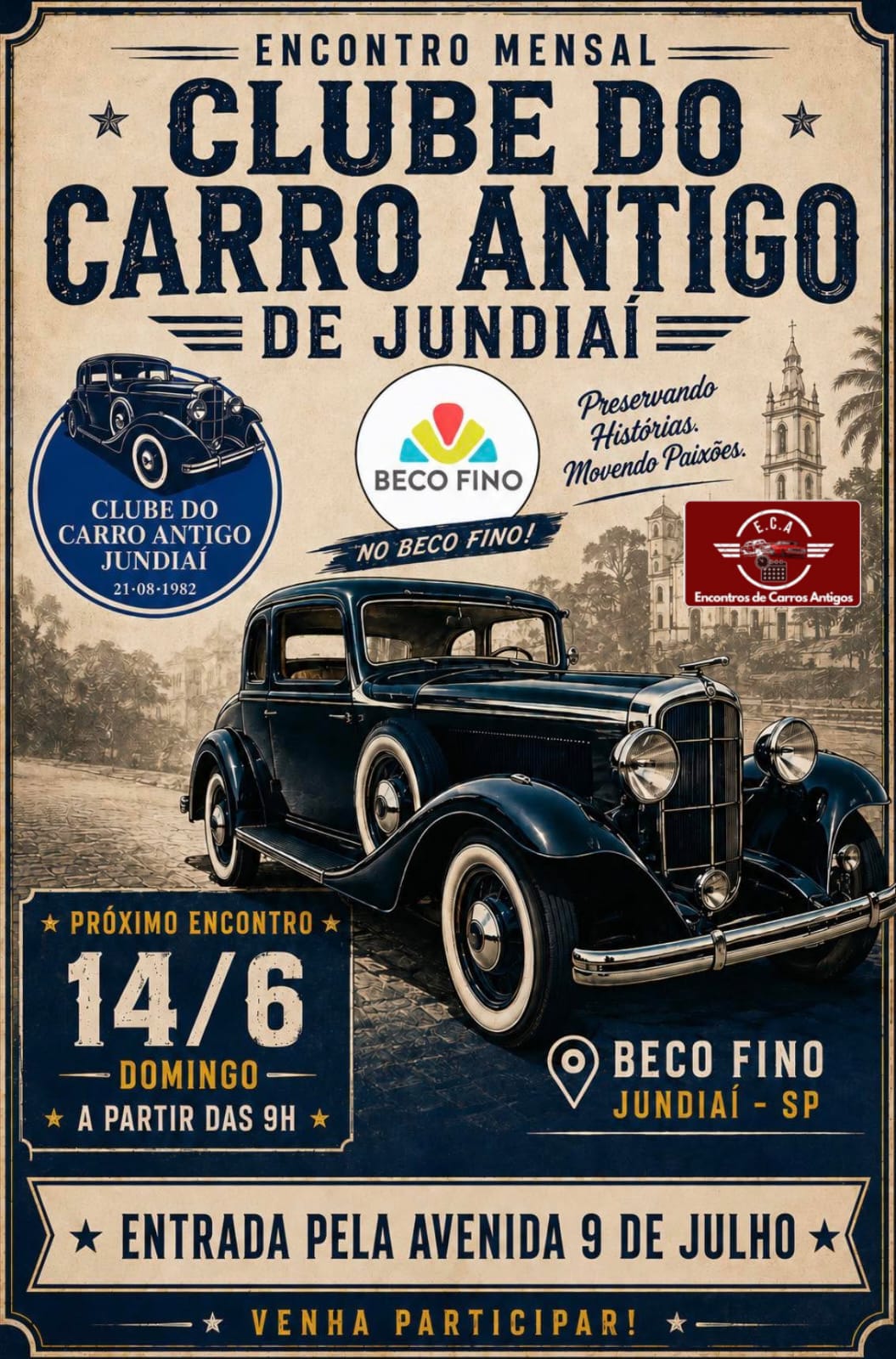 Folder de Encontro mensal Clube do Carro Antigo - Jundiaí, SP