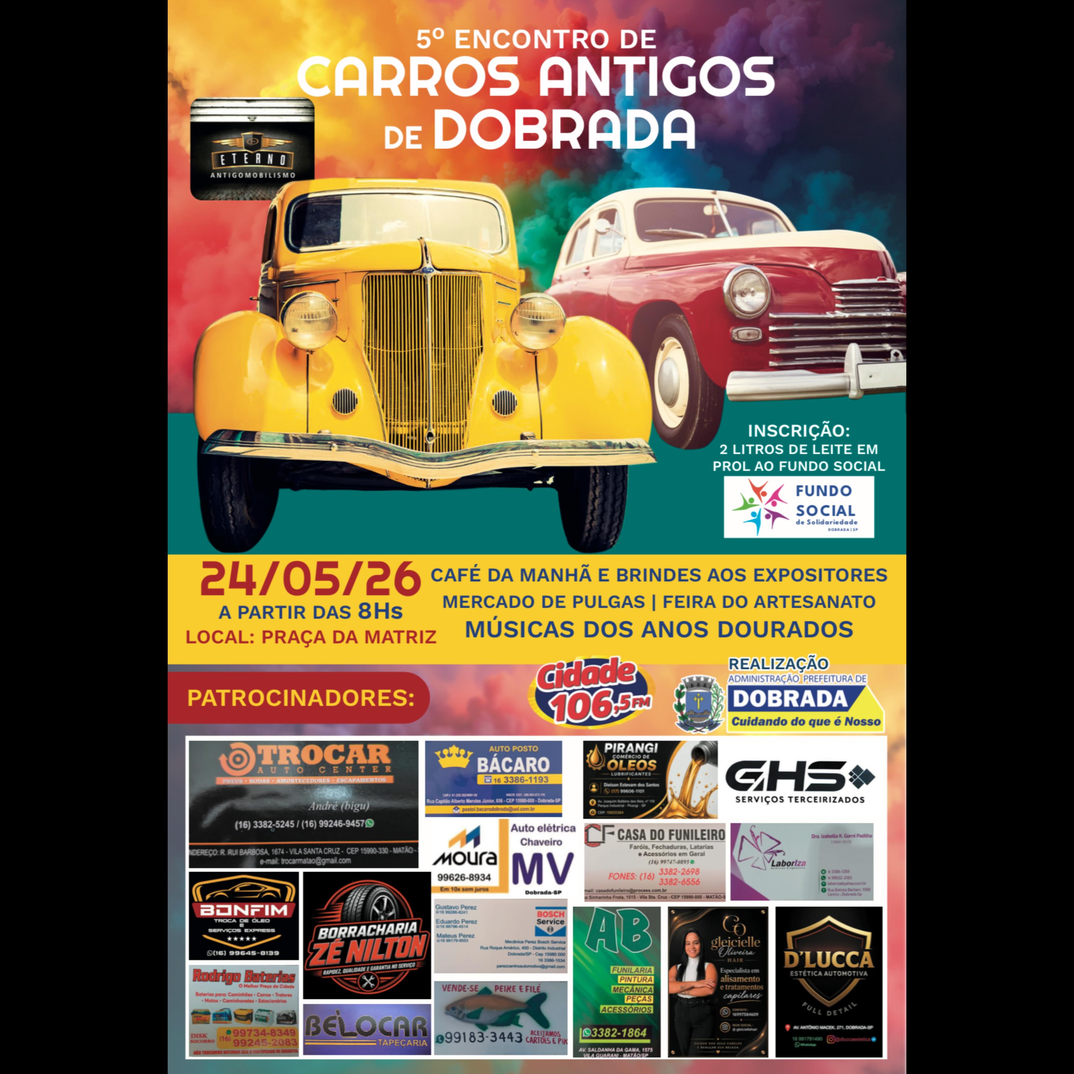 Folder de 5ª edição do Encontro de Carros Antigos de Dobrada