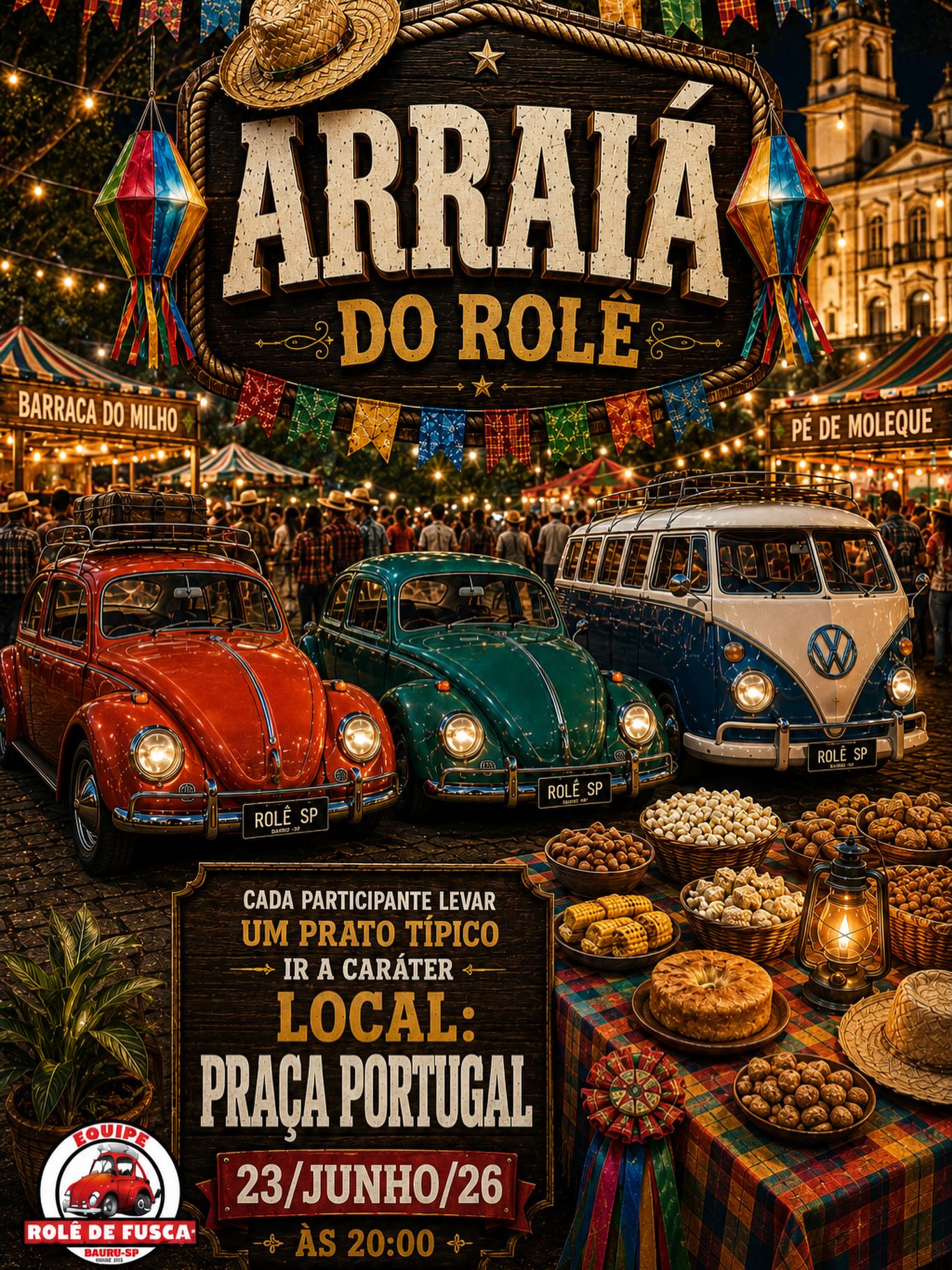 Folder de Estão todos convidados para o nosso grande Arraiá no encontro de terça-feira! 🚗✨